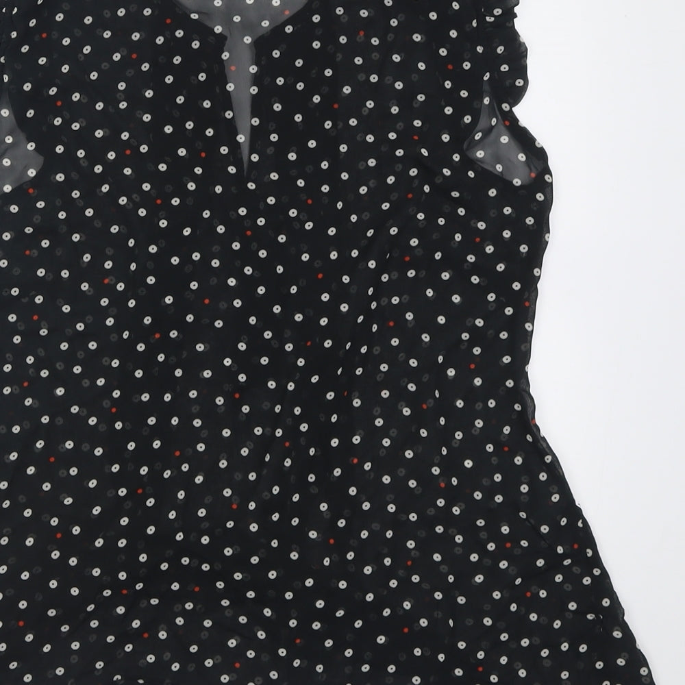M&Co Womens Black Polka Dot Polyester Basic Tank Size 10 V-Neck