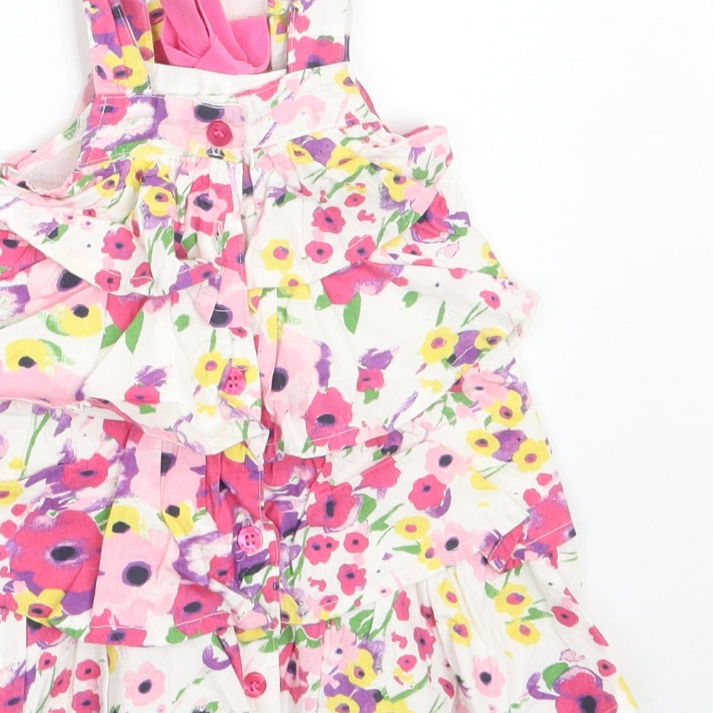 UBS2 Girls Multicoloured Floral 100% Cotton A-Line Size 9-12 Months Square Neck Button