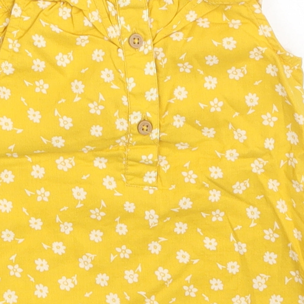 Primark Girls Yellow Floral 100% Cotton A-Line Size 6-9 Months Round Neck Button