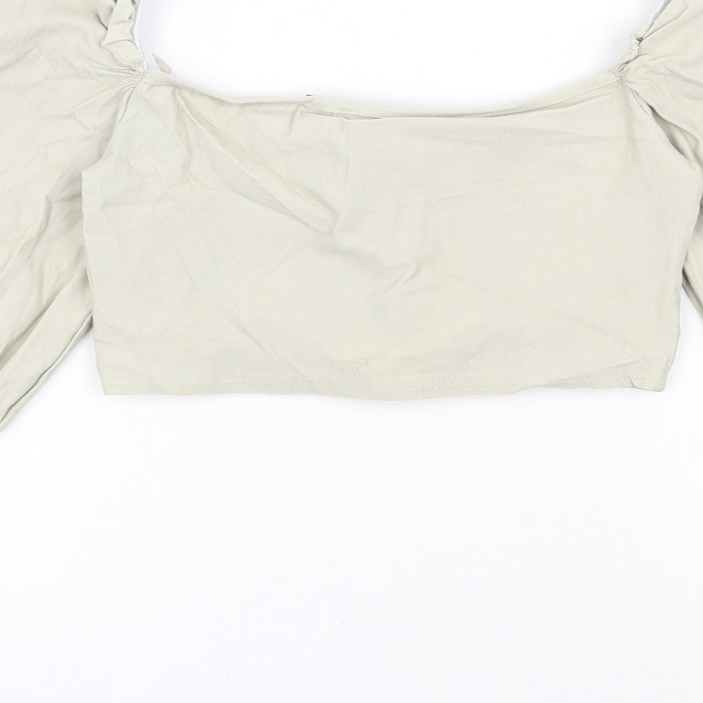 PRETTYLITTLETHING Womens Beige Polyester Cropped Blouse Size 10 Square Neck