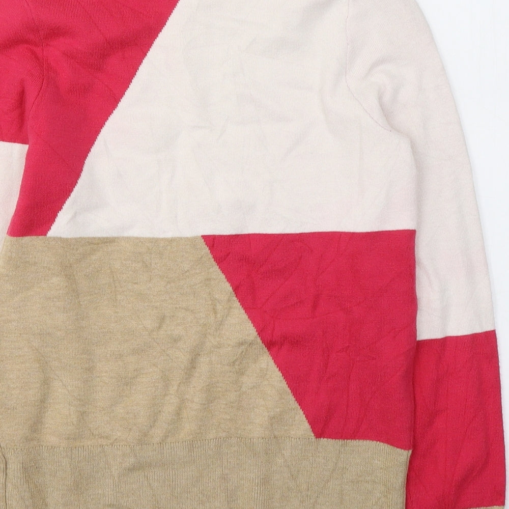 Marks & Spencer Womens White Colourblock Viscose Jersey Blouse Size 8 High Neck