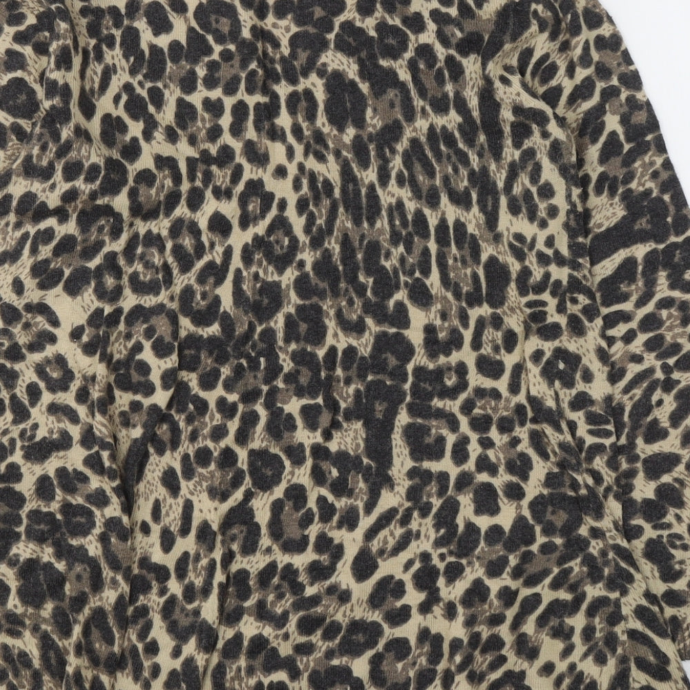 Roman Womens Beige Animal Print Polyamide Basic Blouse Size 10 Round Neck