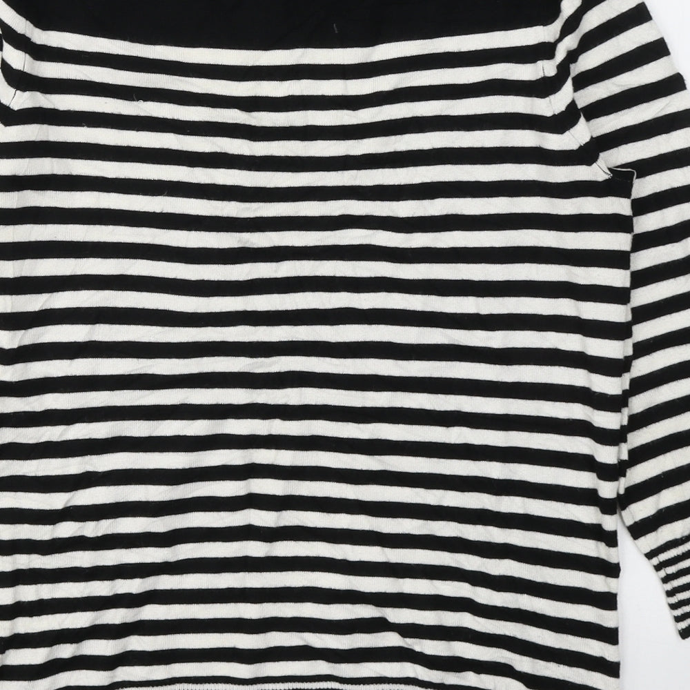 BHS Womens Black Striped Viscose Basic Blouse Size 12 Boat Neck