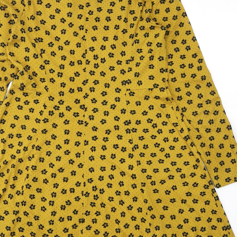 Primark Womens Yellow Floral Polyester Fit & Flare Size 10 Round Neck Pullover