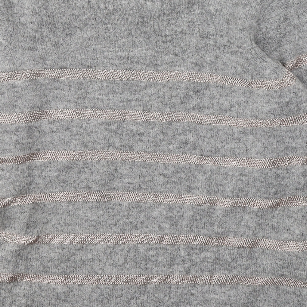 NINE Womens Grey Round Neck Striped Viscose Pullover Jumper Size 8