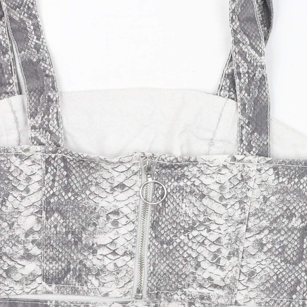 New Look Womens Grey Animal Print Cotton Cropped Tank Size 12 Square Neck - Snake print