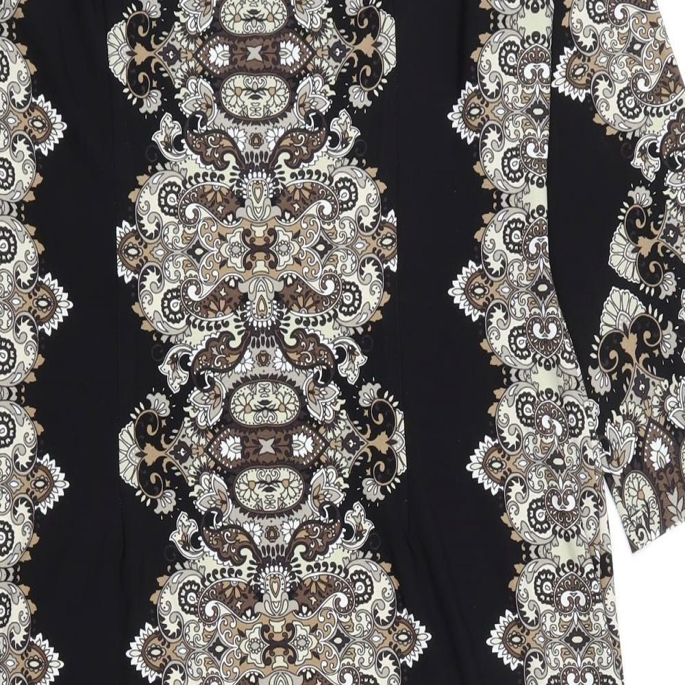 London Times Womens Black Paisley Polyester Bodycon Size 10 Boat Neck Pullover
