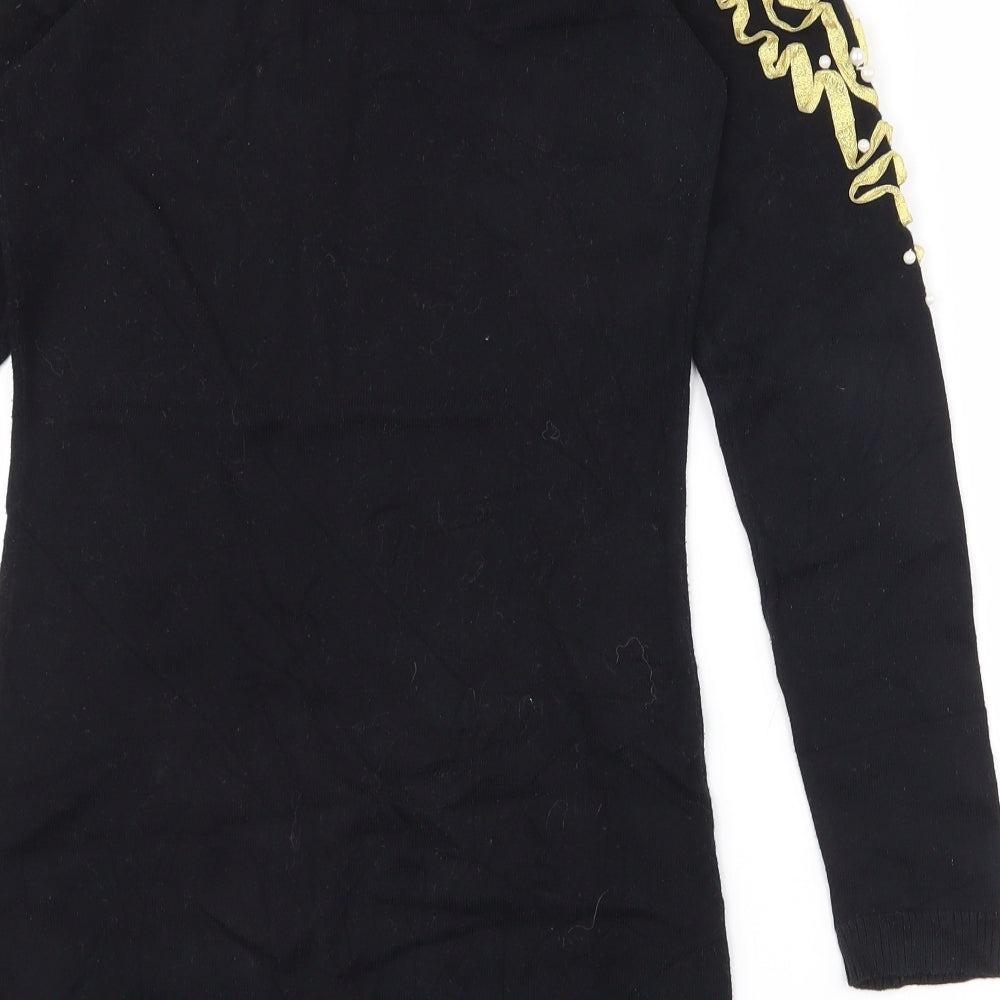 Motel Womens Black Boat Neck Acrylic Pullover Jumper Size S
