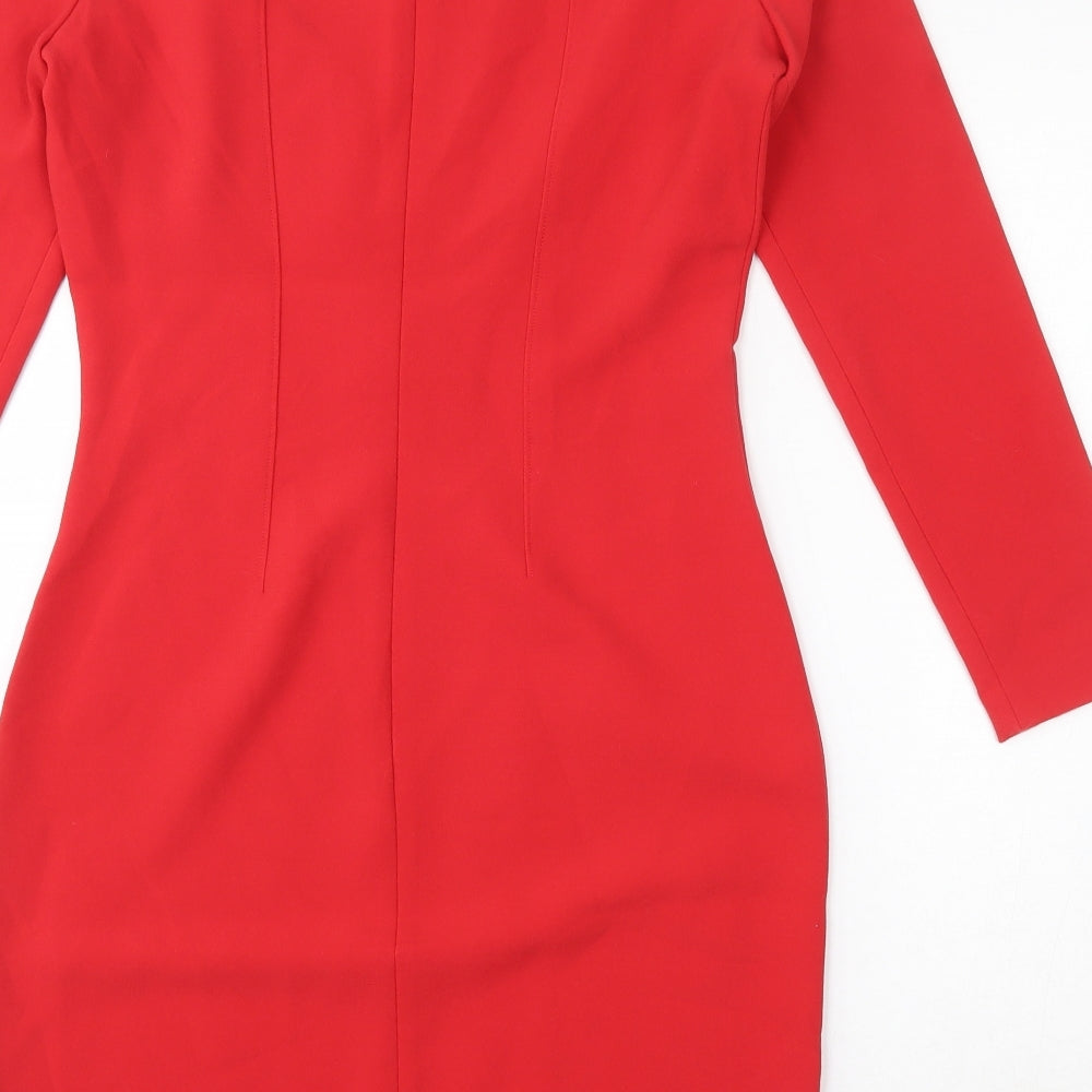 Sisley Womens Red Polyester Bodycon Size S Round Neck Zip