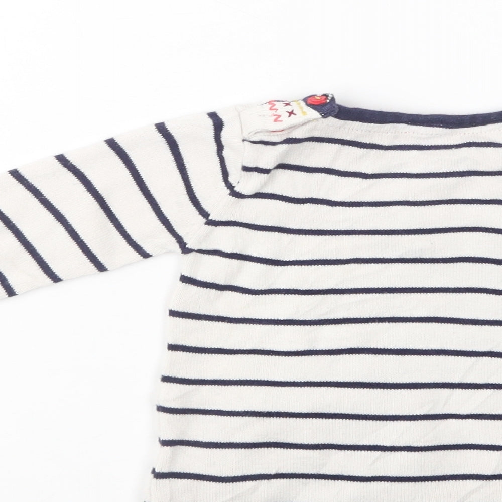 Marks & Spencer Baby White Striped Cotton Pullover Jumper Size 3-6 Months Button