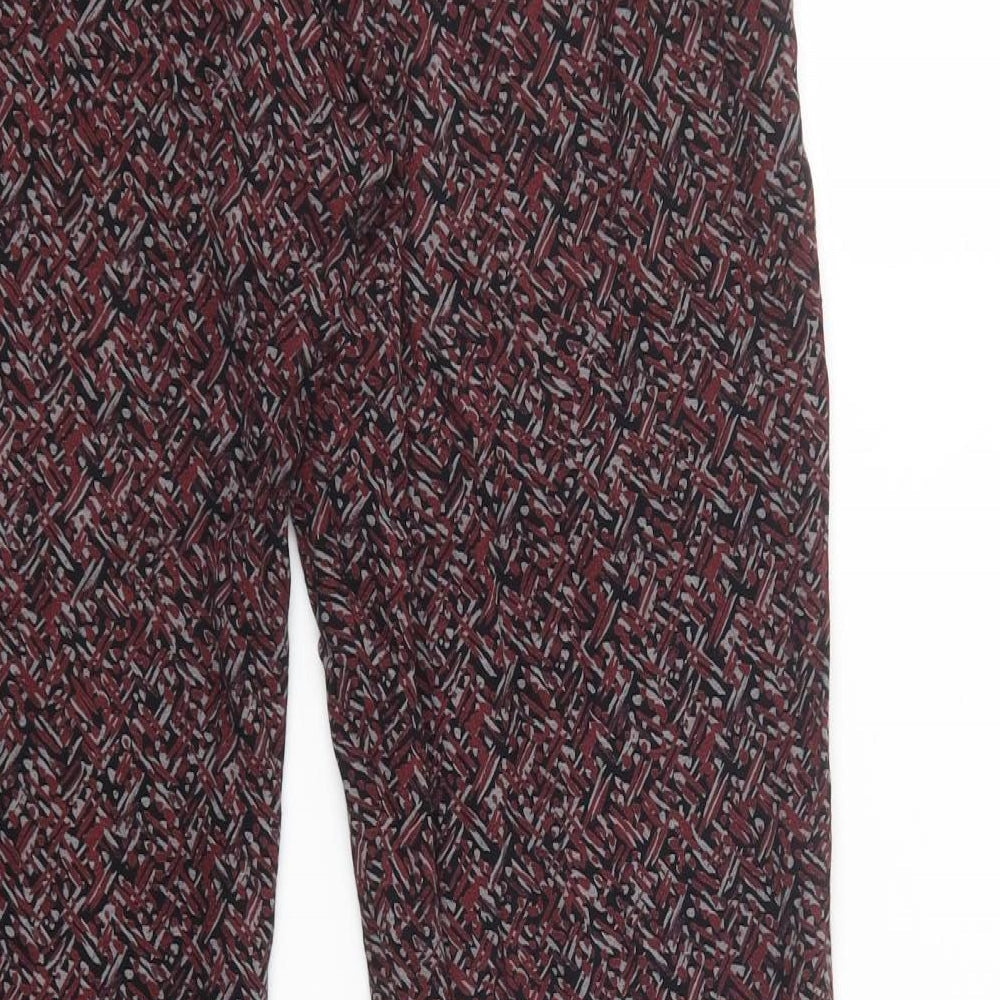 Marks and Spencer Womens Red Geometric Viscose Trousers Size 12 L30 in Regular Drawstring