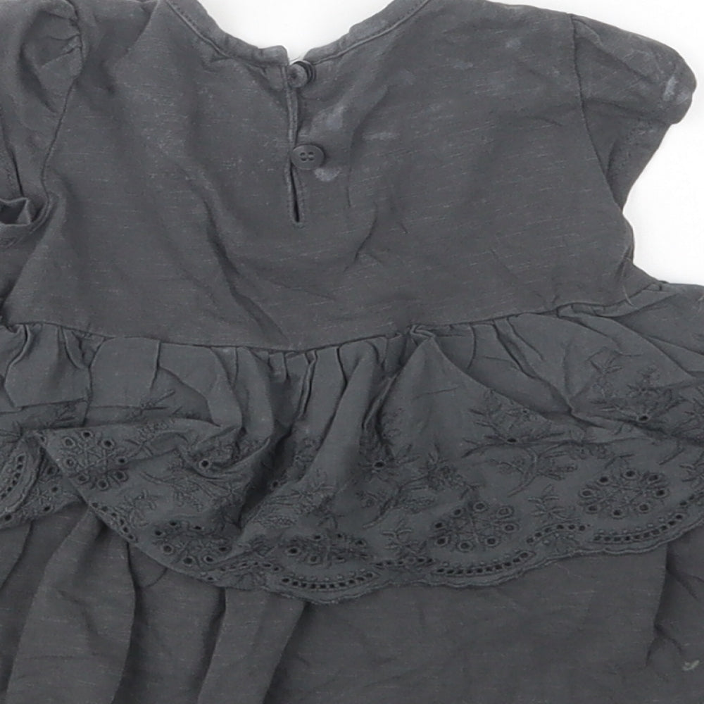 NEXT Baby Grey Cotton Basic Blouse Size 9-12 Months Crew Neck Button