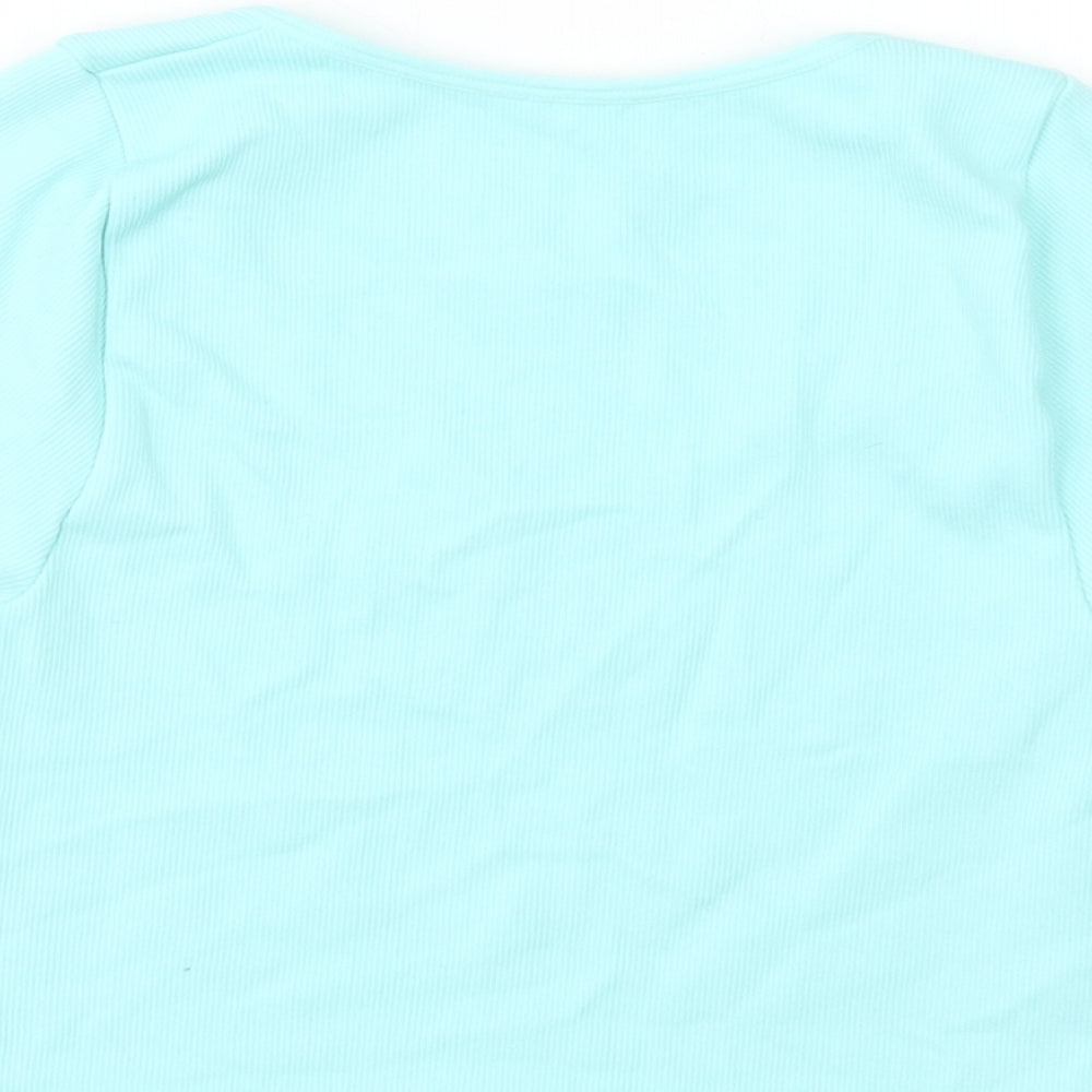Primark Womens Green Nylon Cropped Blouse Size 6 Scoop Neck
