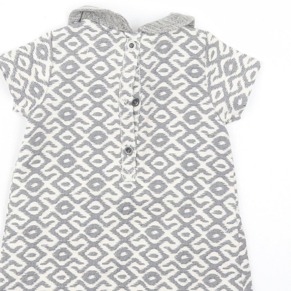 NEXT Baby Grey Geometric Polyester Tunic Blouse Size 6-9 Months Collared Button