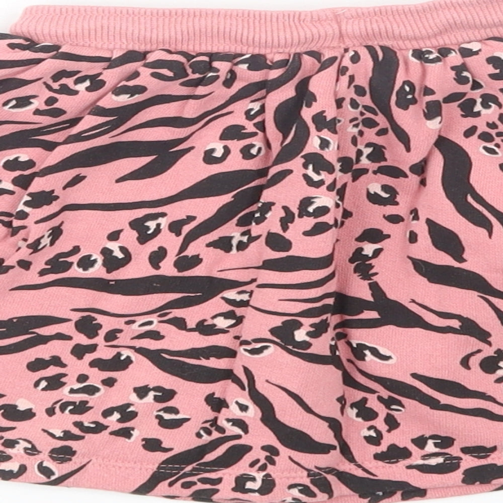 Next Girls Pink Animal Print Cotton Skater Skirt Size 2-3 Years Regular Drawstring