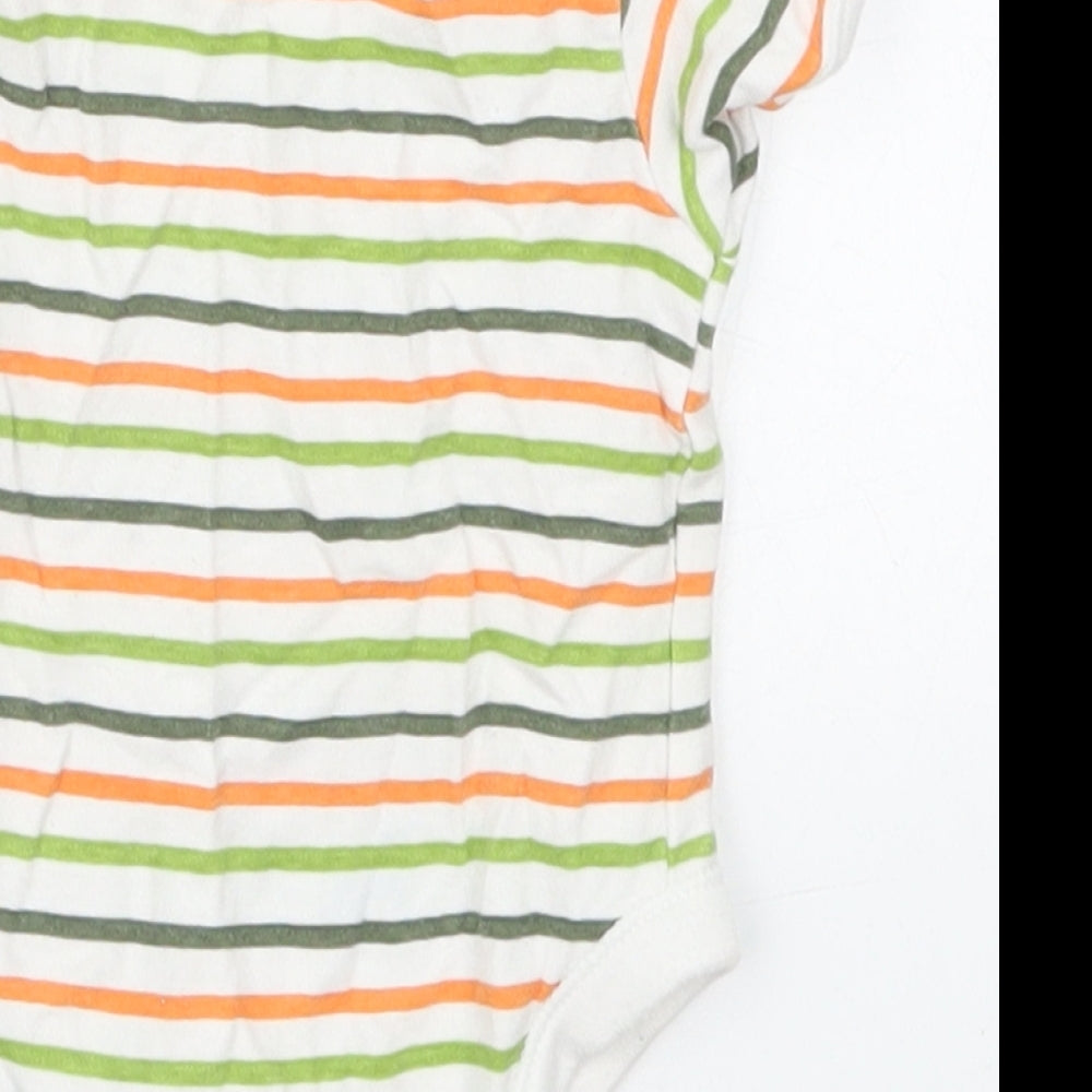 George Baby Green Striped Cotton Babygrow One-Piece Size 3-6 Months Button - Orange