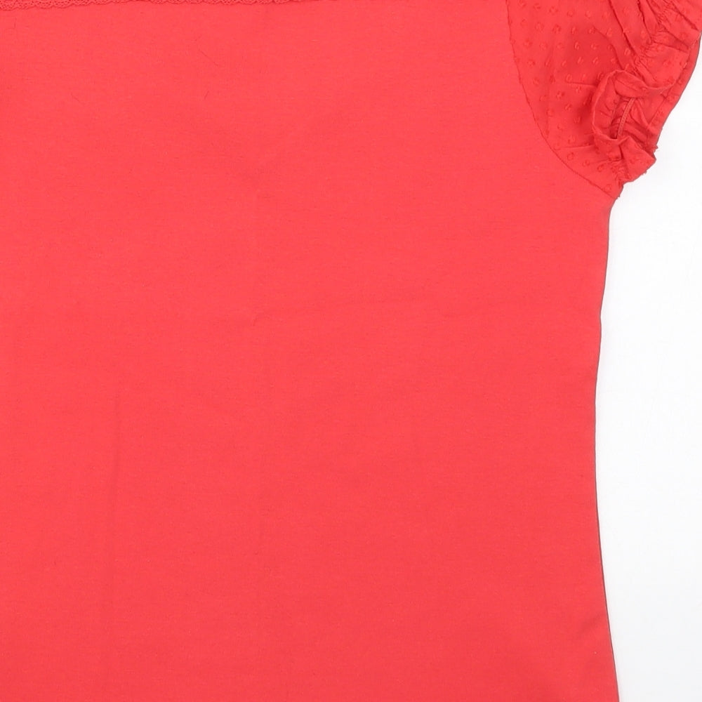 DASH Womens Red Cotton Basic T-Shirt Size 10 Square Neck