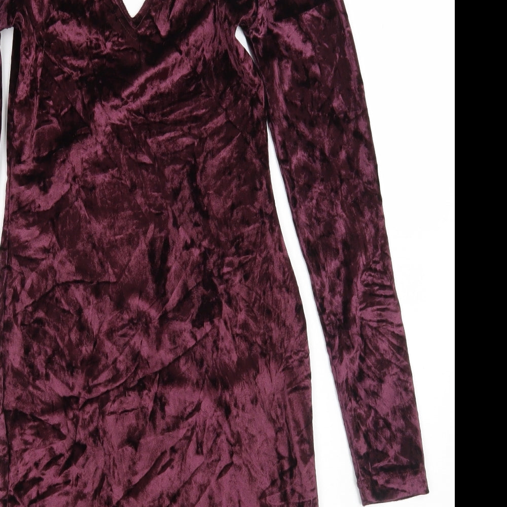 Primark Womens Purple Polyester Bodycon Size 8 V-Neck Drawstring
