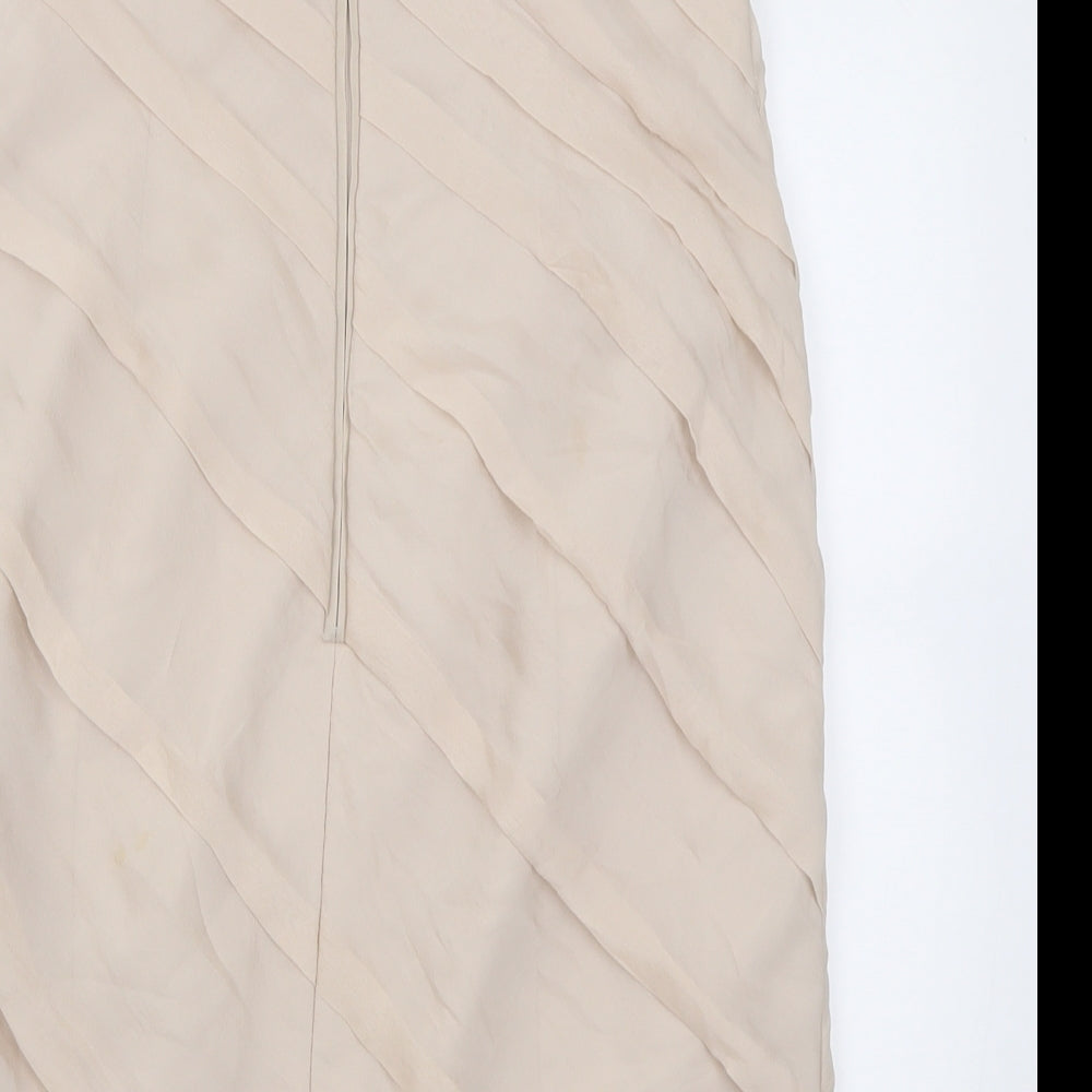 Coast Womens Beige Silk Bodycon Size 12 Off the Shoulder Zip
