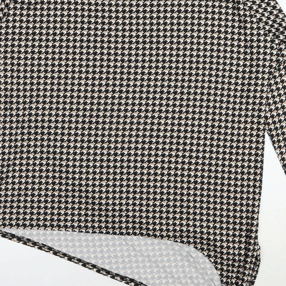 Pep & Co Womens Black Houndstooth Polyester Jersey Blouse Size 18 Scoop Neck
