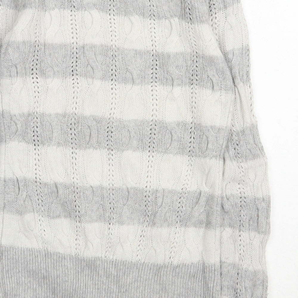 Aphorism Womens Grey Round Neck Striped Nylon Pullover Jumper Size 12