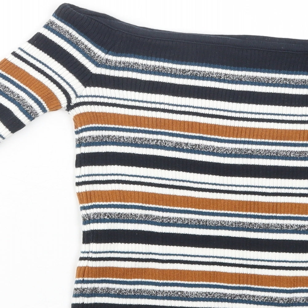 Atmosphere Womens Multicoloured Striped Cotton Basic Blouse Size 6 Off the Shoulder