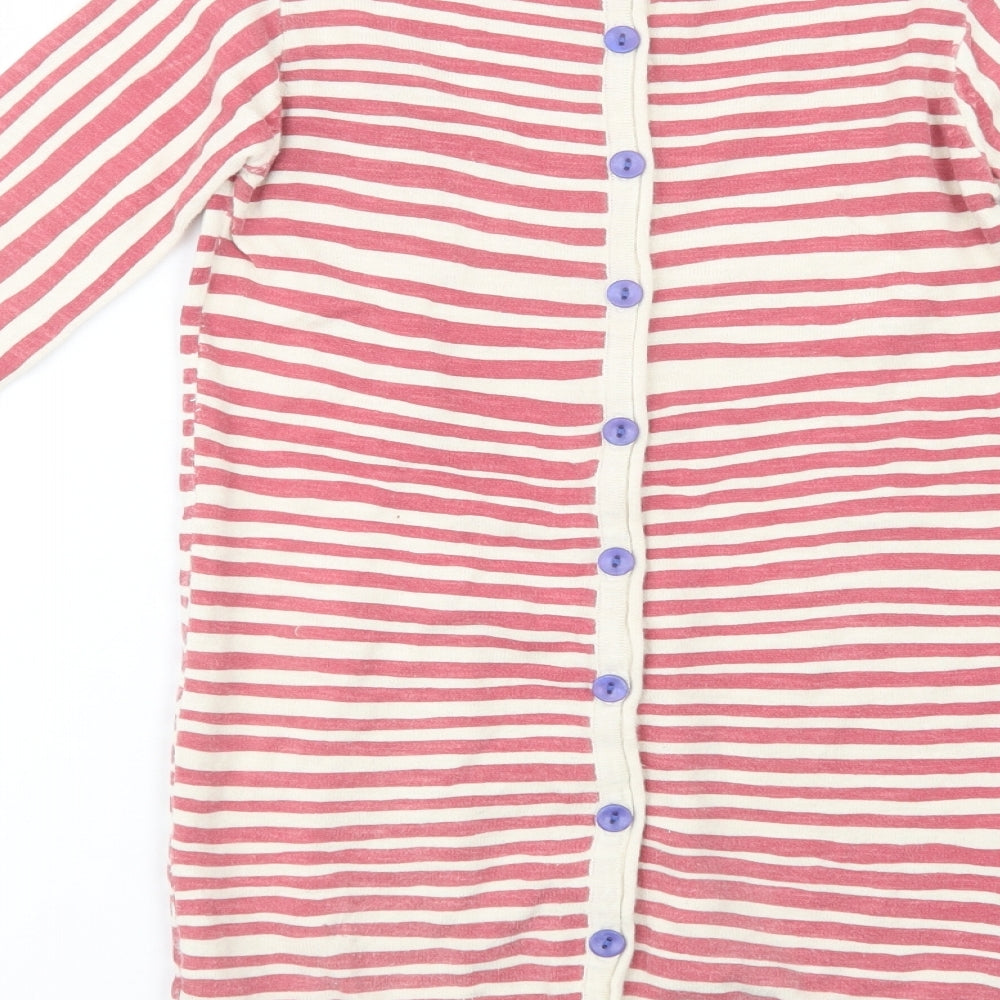 Indigo Girls Beige Crew Neck Striped Cotton Tunic Jumper Size 6-7 Years Button
