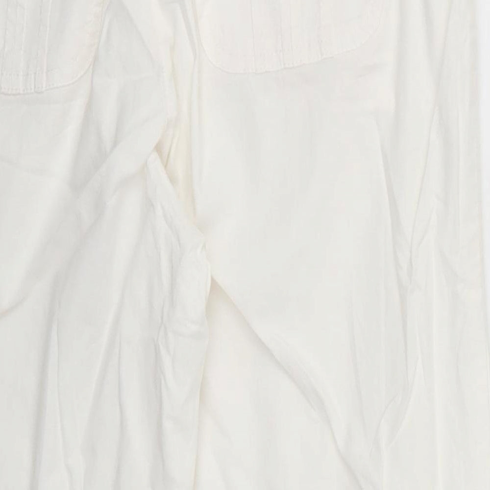 BHS Womens White Cotton Trousers Size 12 L22 in Regular Button