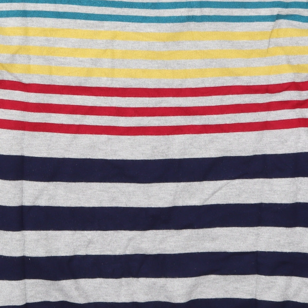 Paco Boutique Womens Grey Crew Neck Striped Viscose Pullover Jumper Size 14 - Red Yellow and Blue Stripes
