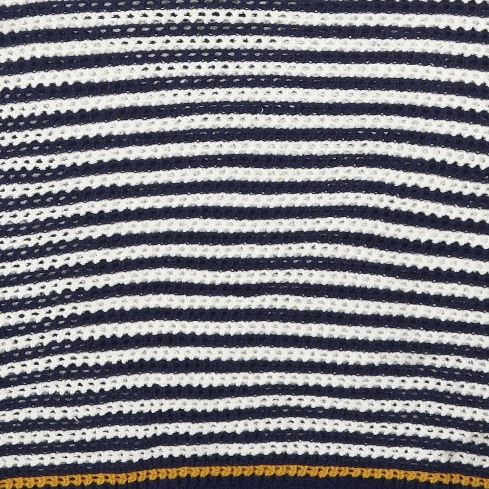 Papaya Womens Blue Round Neck Striped Acrylic Pullover Jumper Size M