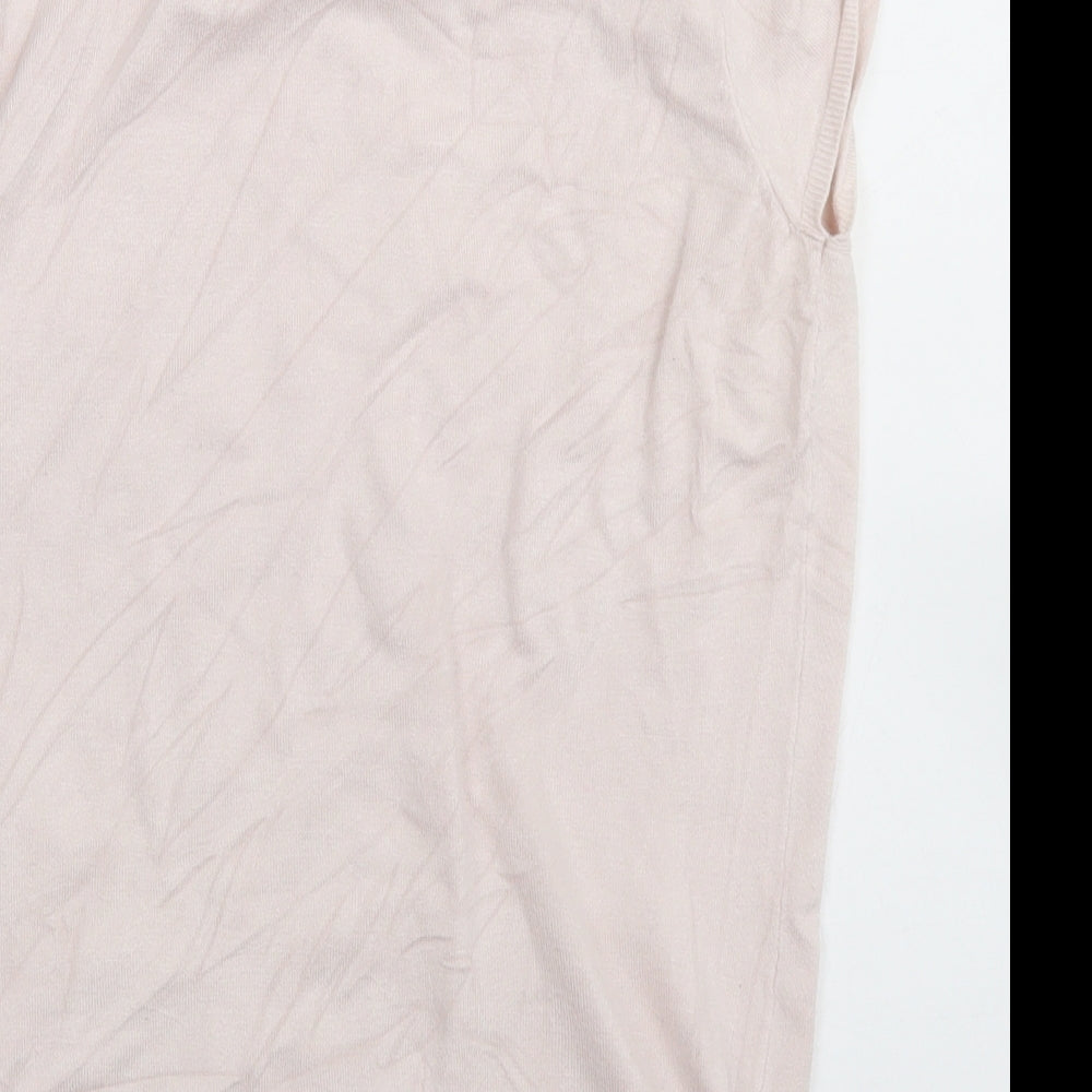 Warehouse Womens Pink Viscose Basic T-Shirt Size 12 Collared - Lace trim Neckline