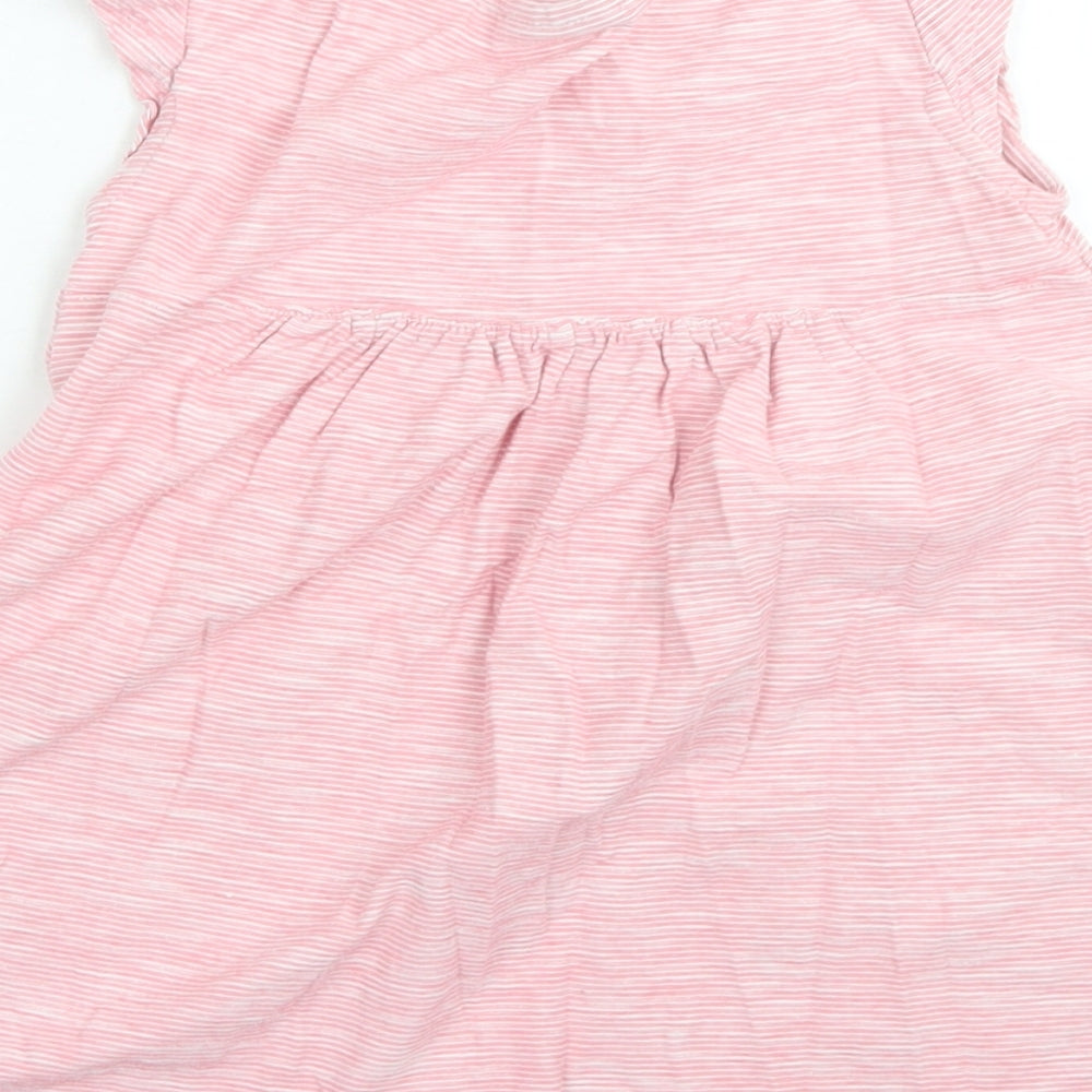 NEXT Girls Pink Striped Cotton A-Line Size 2-3 Years Crew Neck