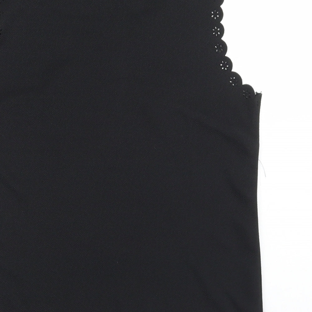 Atmosphere Womens Black Polyester Basic Tank Size 6 Round Neck - Scalloped Edging