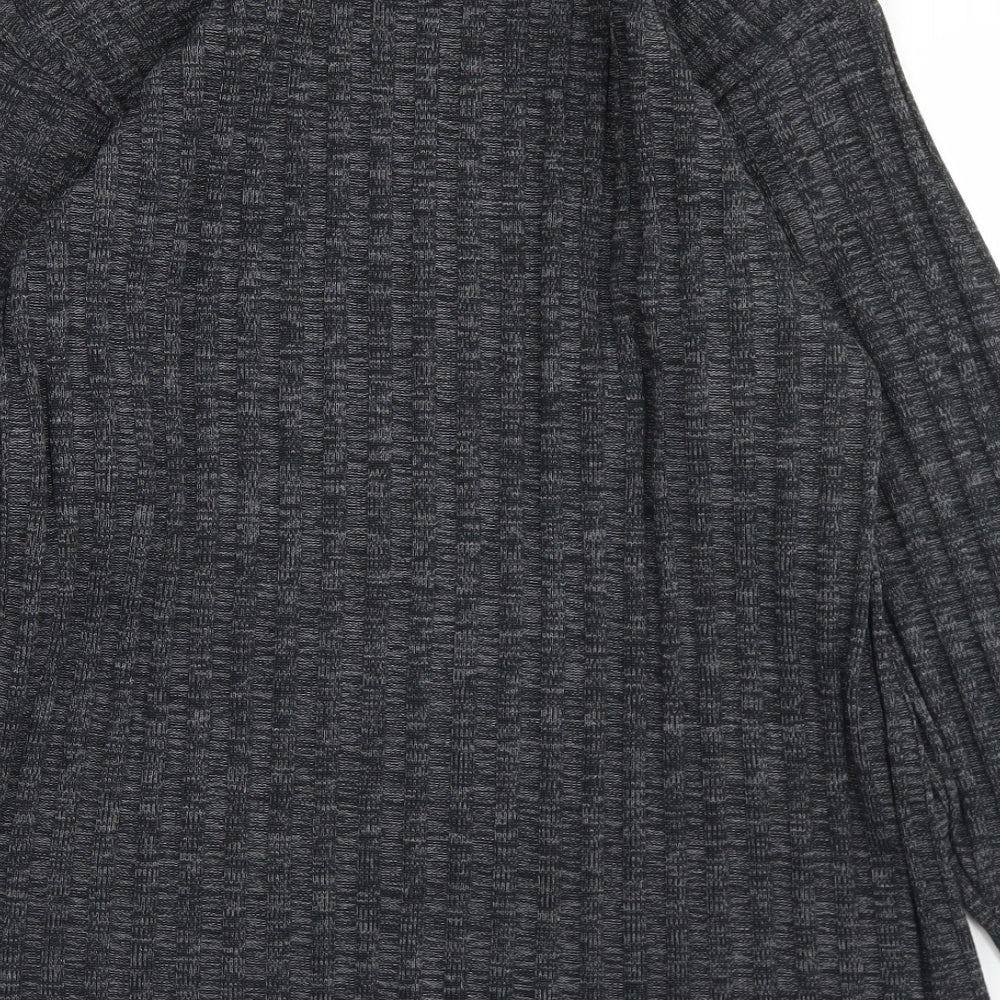 Primo Womens Grey Mock Neck Striped Polyester Pullover Jumper Size L