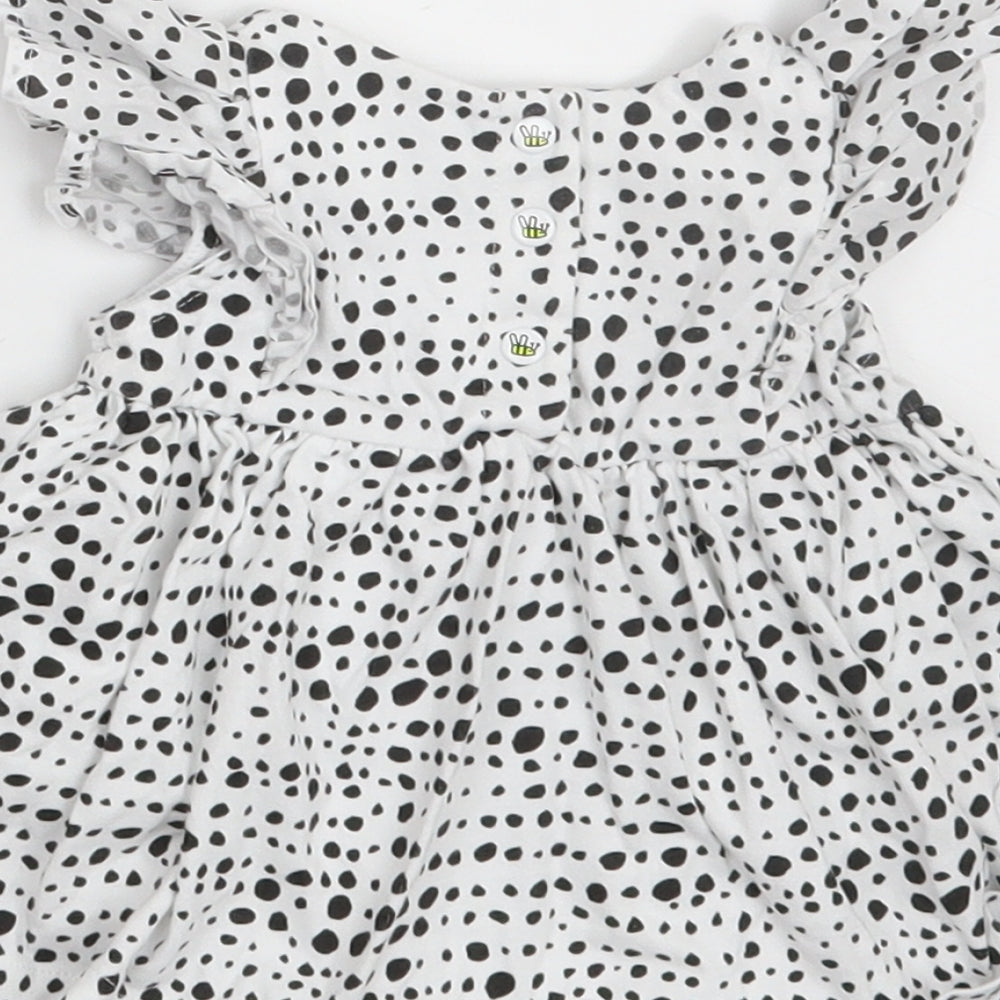 Myleene Klass Girls White Polka Dot 100% Cotton Fit & Flare Size 0-3 Months Collared Snap