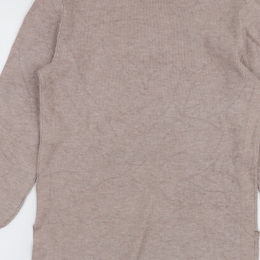 Marks & Spencer Womens Beige High Neck Polyester Pullover Jumper Size XS