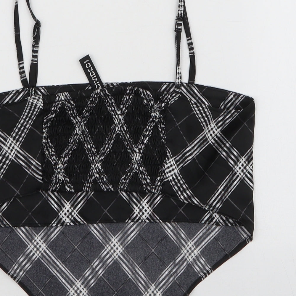 H&M Womens Black Plaid Polyester Camisole Tank Size XS Square Neck