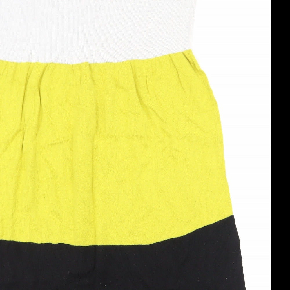 Wallis Womens Multicoloured Colourblock Cotton Jumper Dress Size M Scoop Neck Pullover