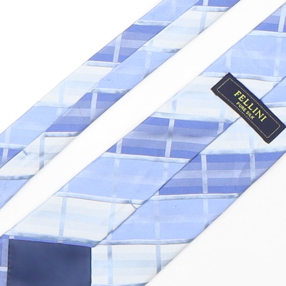 Fellini Mens Blue Plaids & Checks Silk Pointed Tie One Size