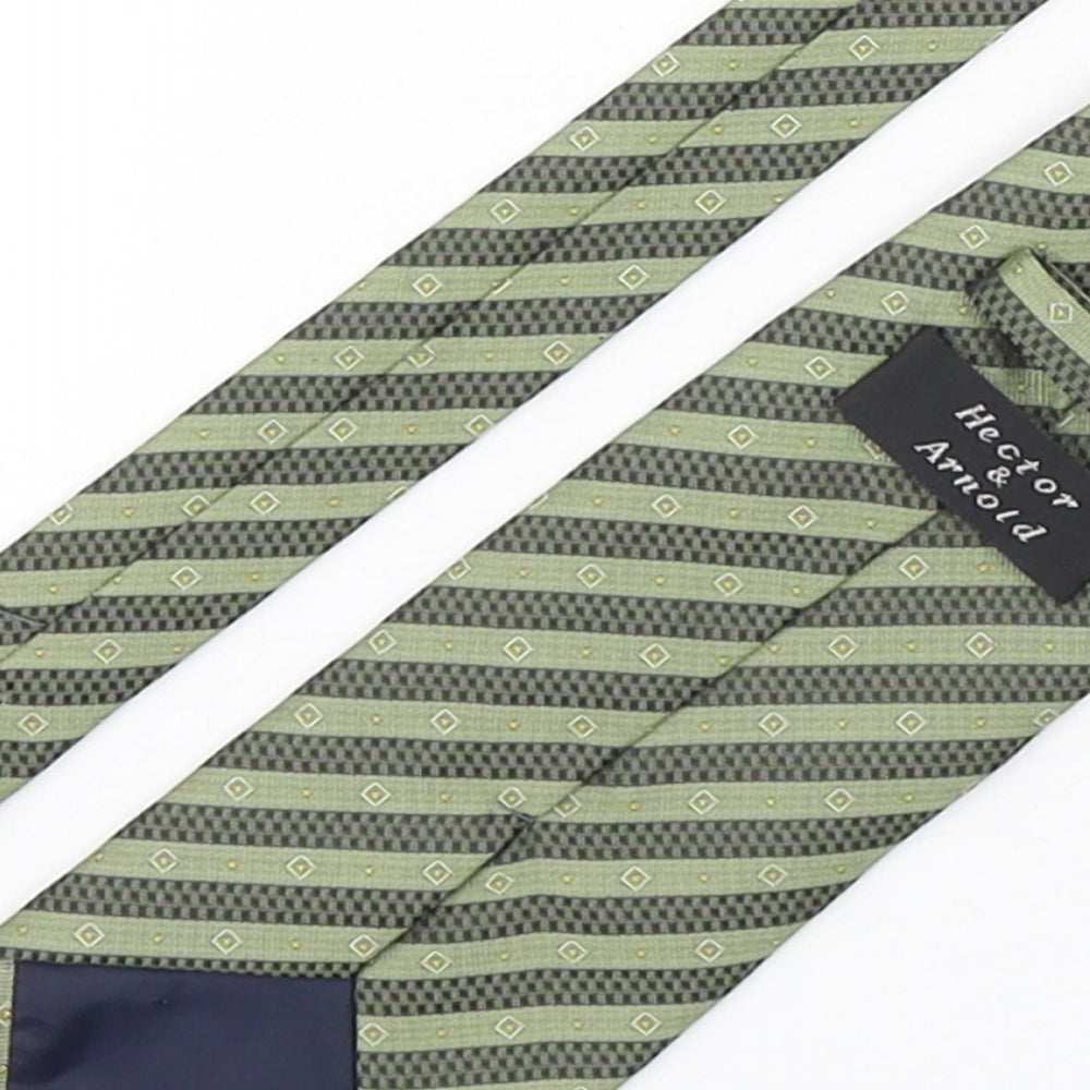 Hector & Arnold Mens Green Striped Polyester Pointed Tie One Size