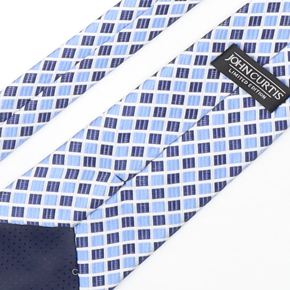 John Curtis Mens Blue Plaids & Checks Polyester Pointed Tie One Size