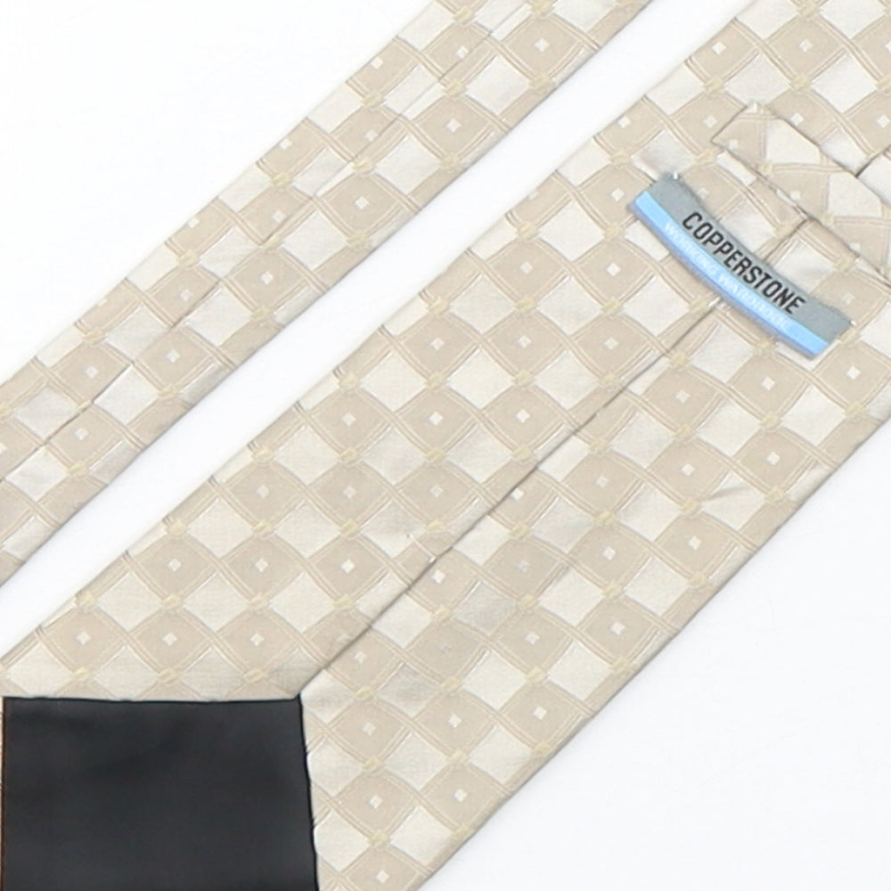 Copperstone Mens Beige Plaids & Checks Silk Pointed Tie One Size