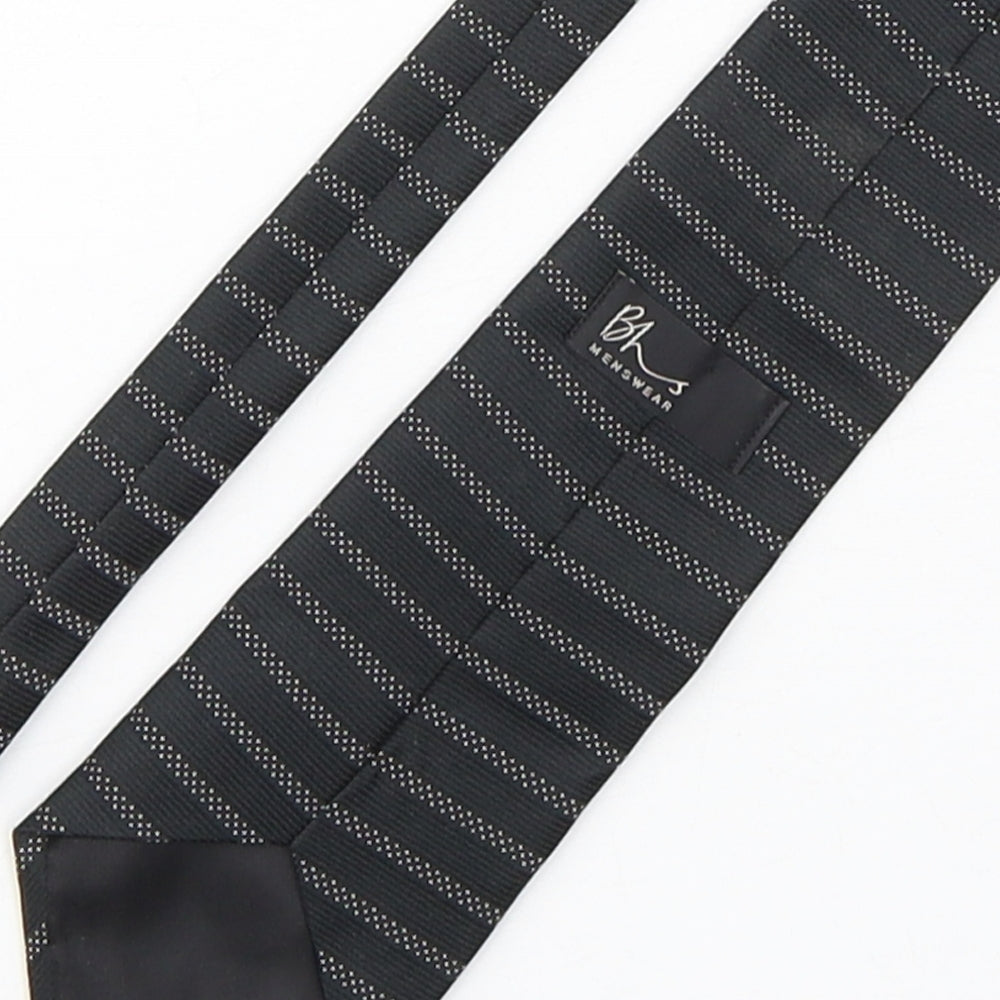 BHS Mens Black Striped Polyester Pointed Tie One Size