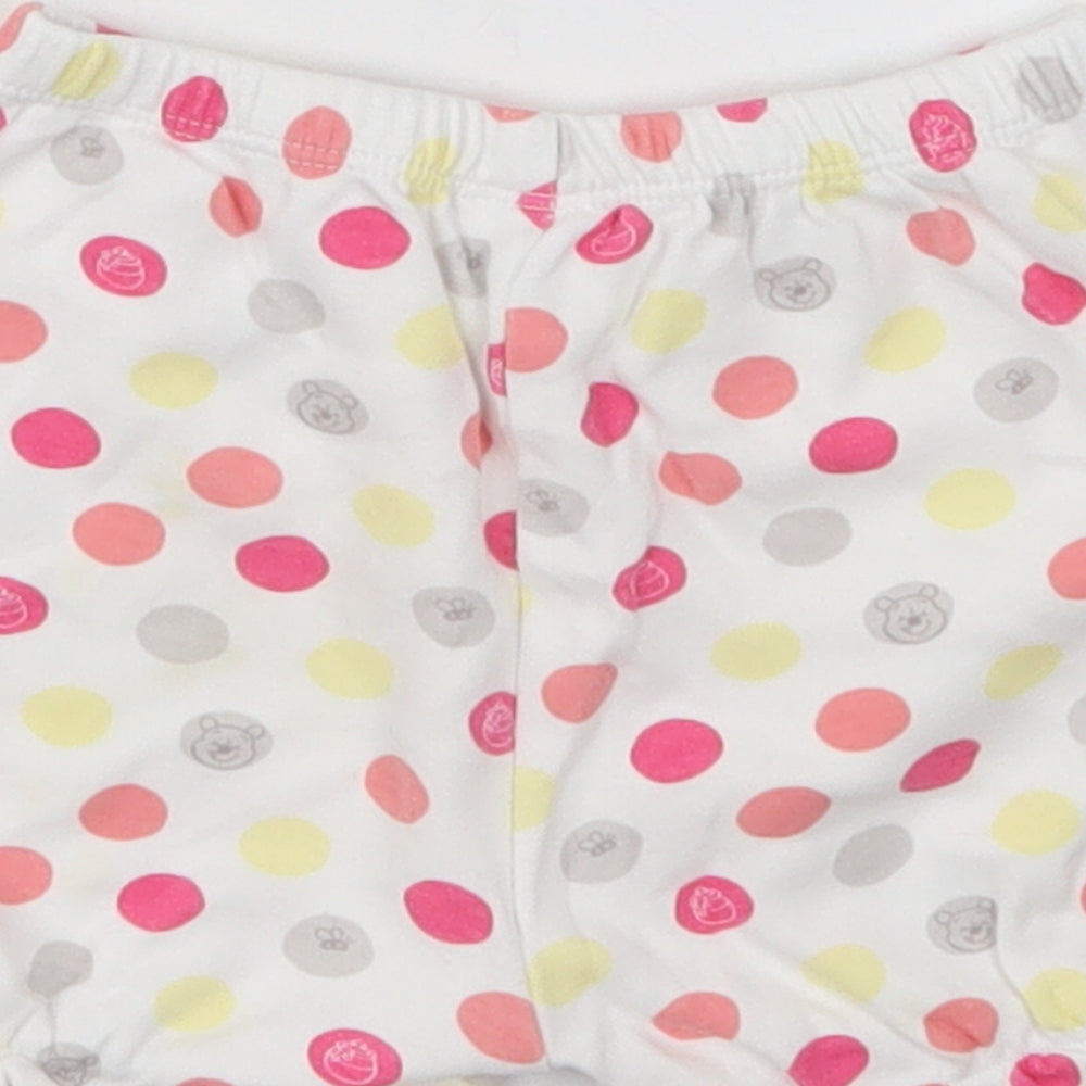 Disney Girls White Polka Dot Cotton Cropped Trousers Size 9-12 Months - Winnie the Pooh Shorts