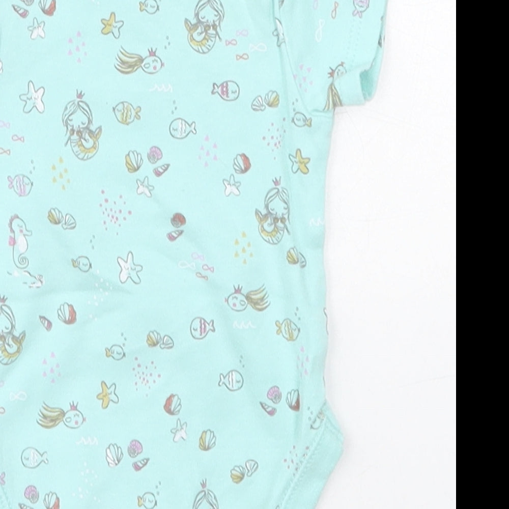 George Girls Blue Cotton Babygrow One-Piece Size Newborn Button - Mermaids Shells Fish