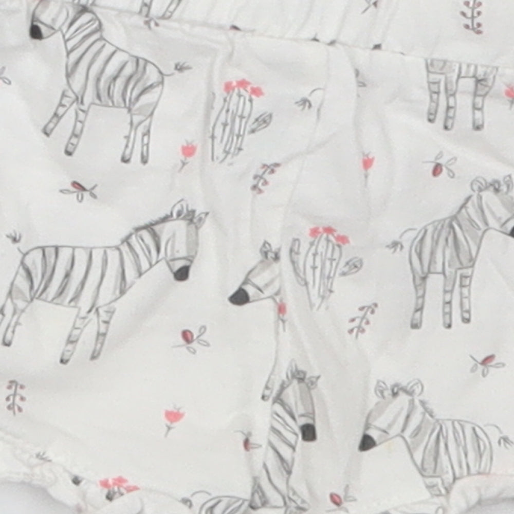 Matalan Girls White Cotton Cropped Trousers Size 0-3 Months - Zebras