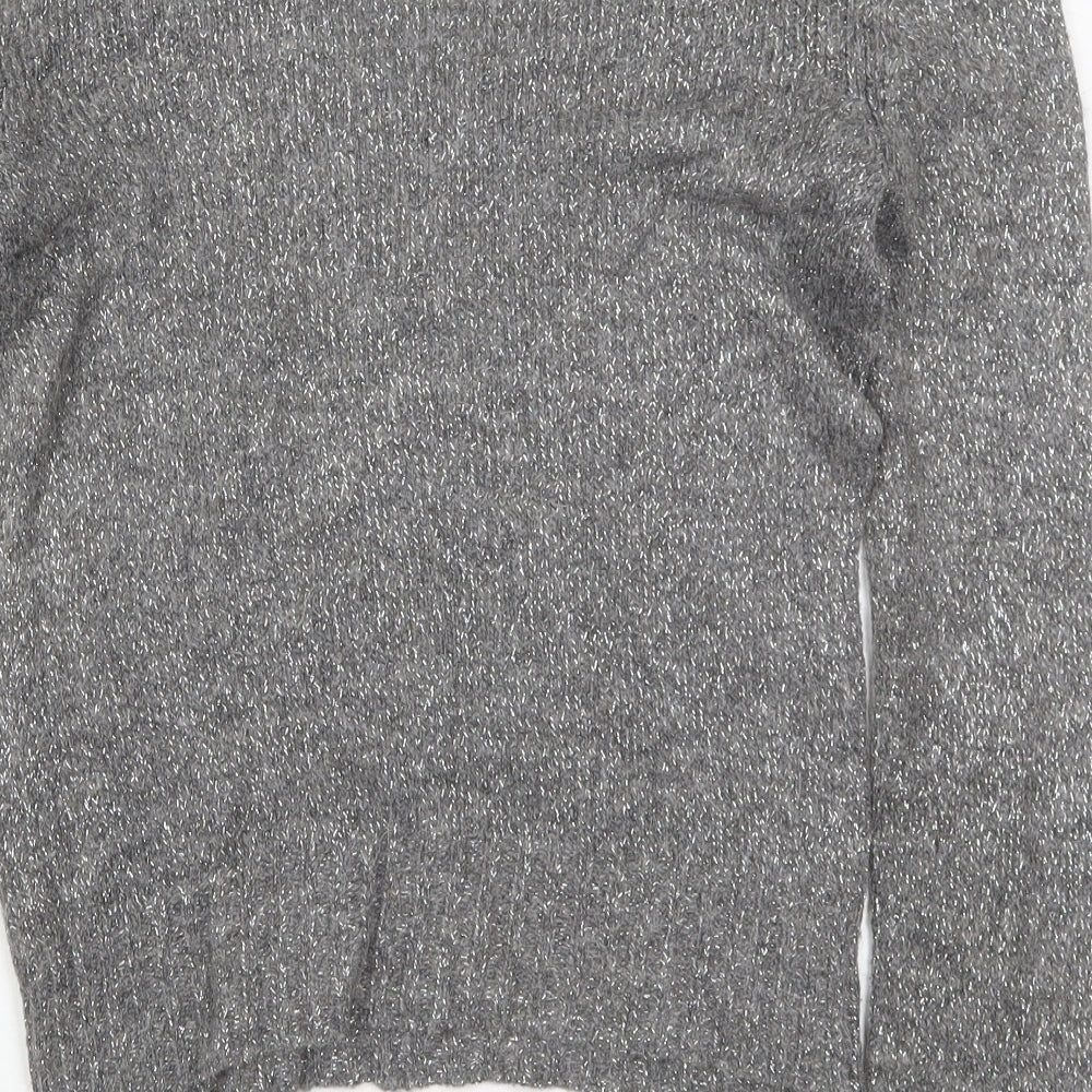 Linear Womens Grey V-Neck Acrylic Pullover Jumper Size M