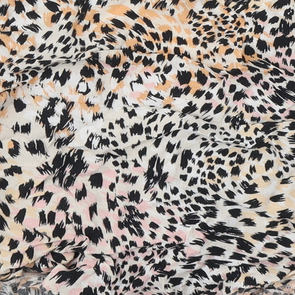 New Look Womens White Animal Print Viscose Cropped Blouse Size 14 V-Neck