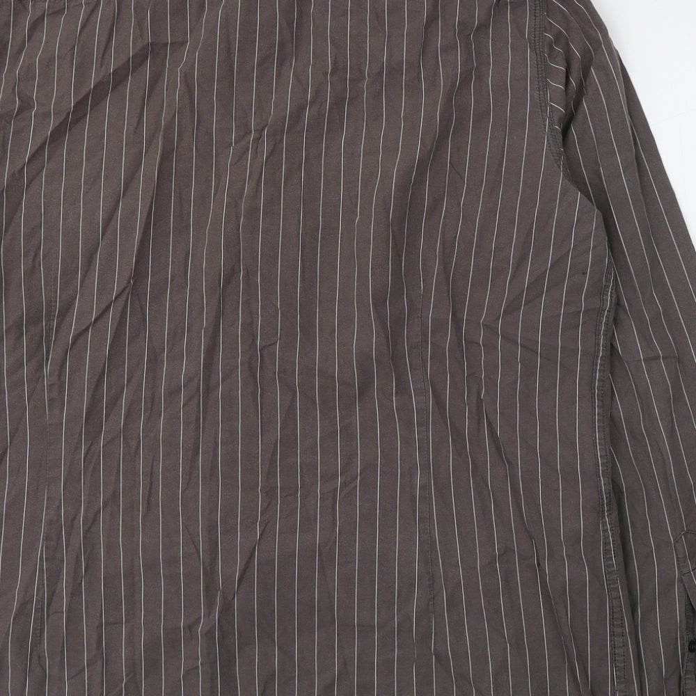 NEXT Mens Brown Striped Cotton Button-Up Size XL Collared Button