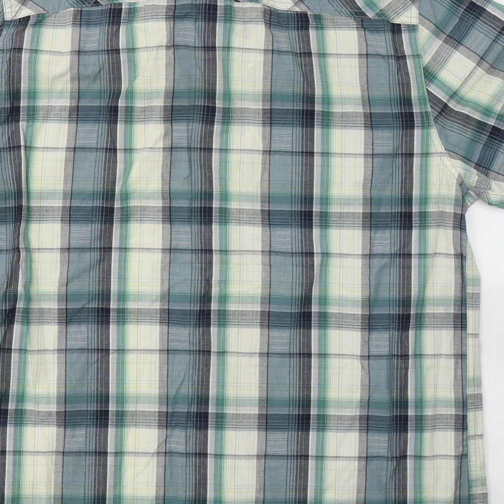George Mens Green Plaid Cotton Button-Up Size L Collared Button